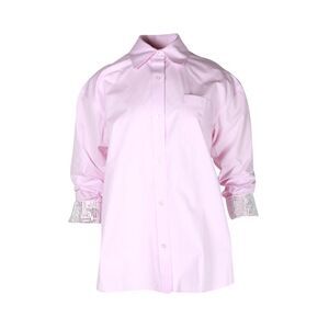 Alexander Wang Crystal-Embellished Cuff Button-Up Shirt in Pink Cotton